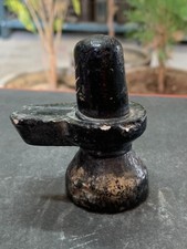 Antique Hand Carved Lord Shiva Lingam Ganesha Black Stone Figurine Statue Idol