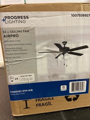 Progress Lighting P250081-31M-WB AirPro 52'' LED Ceiling Fan Matte Black/Frosted