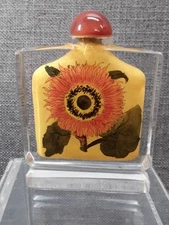 Snuff Bottle Reverse Painted Glass Chinese Hand Painted Sun Flower
