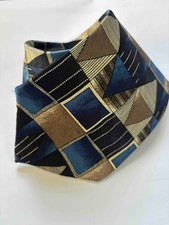 Vintage Silk Tie Blue Gold Geometric Abstract Wide 4" Power Tie USA Made