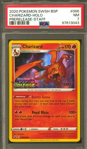 Pokemon Vivid Voltage Prerelease Staff Charizard SWSH066 PSA 7