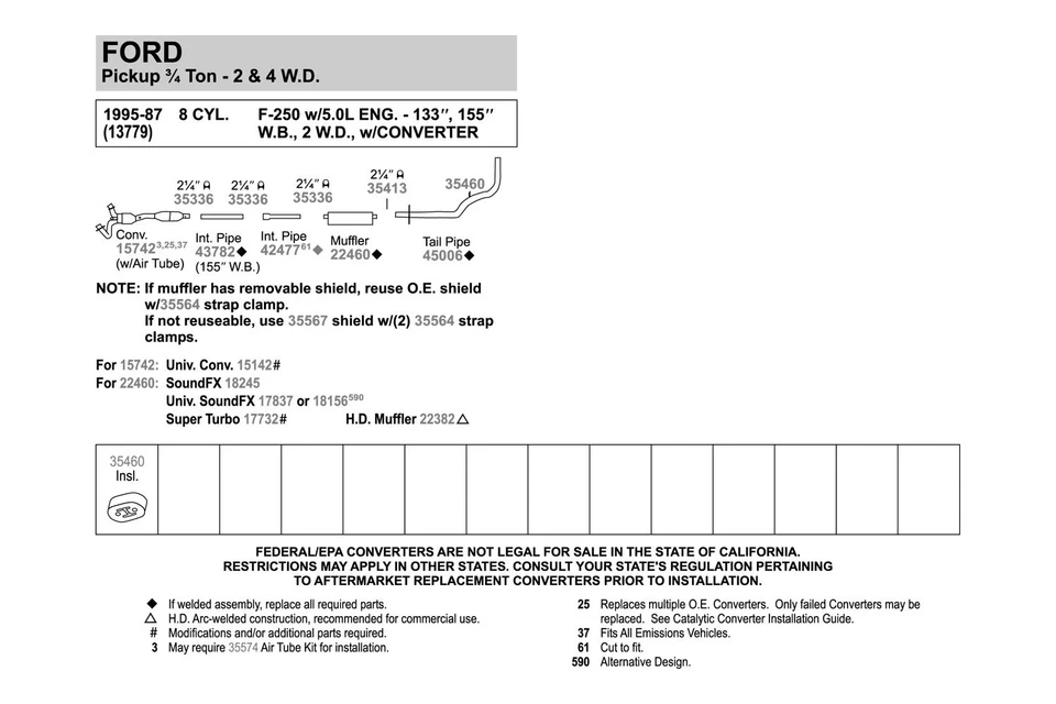 For Ford F-150 1987-1995 Walker 45006 Aluminized Steel Exhaust Tailpipe - Изображение 4 из 4