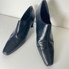 The Touch of Nina Black Leather Square Toe Block Heel Shooties Pumps Women's 6M