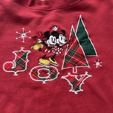 Disney Store Mickey  Minnie Mouse Christmas Red Embroidered joy sweatshirt XL