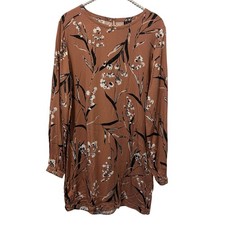 Knot Sisters Victoria Dress Womens Small Brown Floral Long Sleeve Boho Mini Nude