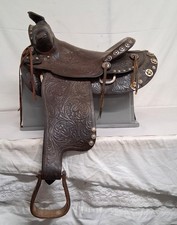 Vintage Brown Tooled Leather Western Show Saddle