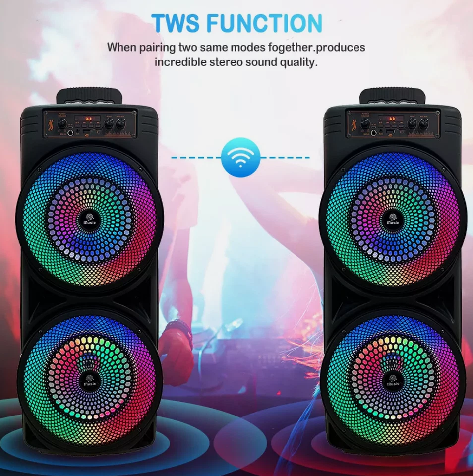 Bluetooth 5.0 Lautsprecher RGB Subwoofer Musikbox Boombox Party mit Mikrofon DE - Bild 3 von 4