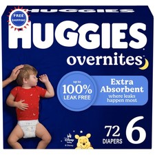 Huggies Size 6 Overnites Baby Diapers 72 Ct Overnight disposable absorbent