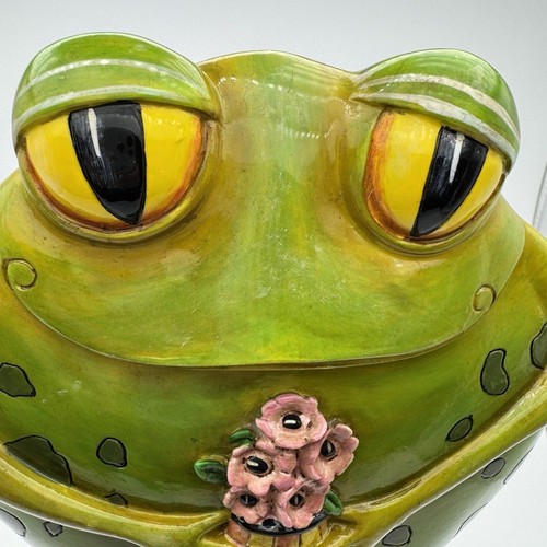 Allen Designs Frog Lily Pad Flowers Whimsical 11" Hand Painted Resin Mirror Rare