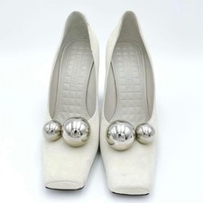 LOUIS VUITTON Pumps Heel Suede White EU37 US6.5 Japan F/S USED