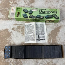 Vintage Double Six Dragon Dominoes 1970 Colored Dots Set 28 Pieces Set In Box 