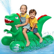 Inflatable Dinosaur Swimming Pool Float for Kids with Sprinkler for Yards, 2-...