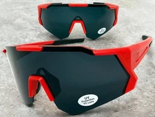 Oversized Retro Sporty Biker Baseball Fishing Wrap SUN GLASSES Large Red Frame