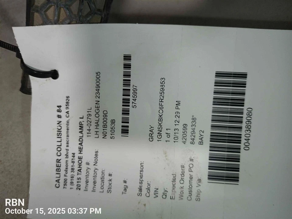 LEFT HEADLAMP ASSEMBLY 23490005 2015-2017 CHEVROLET TAHOE Foto 4 de 4