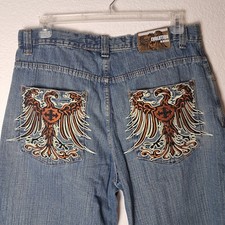 Vtg Y2K Embroidered Hip Hop Baggy Jean Shorts Men Size 38 Evolution In Design