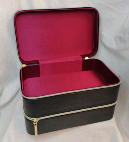 Lancome Large Black Hard Train Case Zip Makeup Cosmetic Bag Organizer 9x5.5x5.5" - Picture 5 of 12