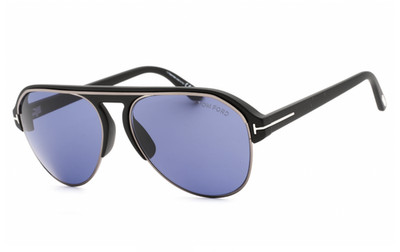 TOM FORD MARSHALL FT0929 02V Sunglasses Matte Black Frame Blue Lenses 58 mm
