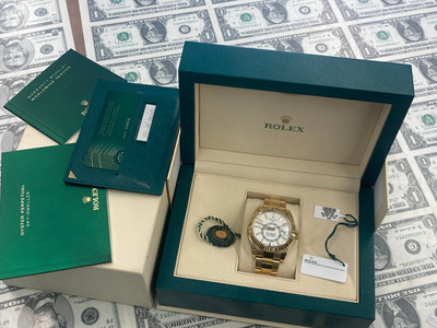 Rolex Sky-Dweller 326938 42mm White Dial 18k Gold Oyster Bracelet *Engraved*
