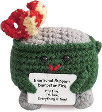 Emotional Support Crochet Dumpster Fire with Positive Card - Handmade Funny Insp