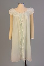 Vintage Blue Peignoir Nightgown Boudoir Sheer Lace Trim Coquette Negligee