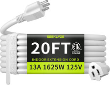 16/3 White Extension Cord 20 FT, Indoor Extension Cord for Laptops, Coffee Maker