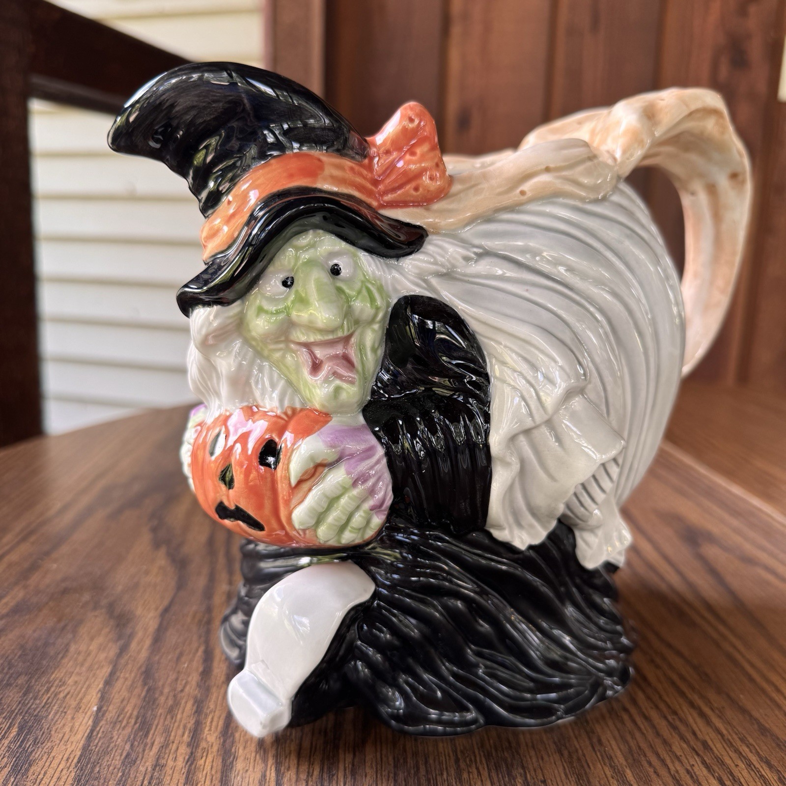 Fitz and Floyd ceramic witch and lizard tankard pitcher