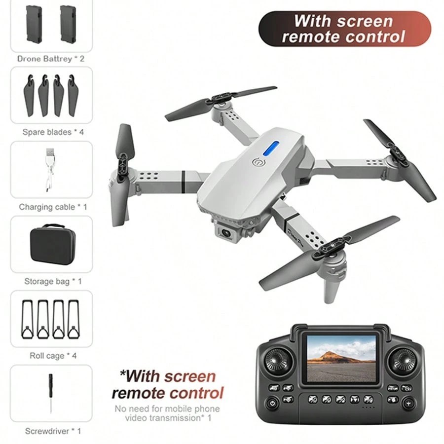 Drone w/ Screen Remote Control Dual Camera Beginner Quadcopter Portable Travel