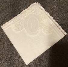 Vintage C Monogram White Embroidery On White Cotton Hankie Handkerchief