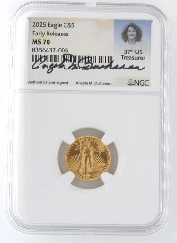 US 2025 Early Releases Treasurer $5 American Eagle 1/10 Ounce Gold Coin NGC MS70