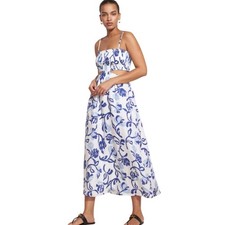 Faithfull The Brand Tayari Cut out Linen midi dress Blue Ensola Floral Print S