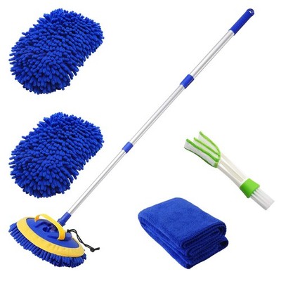 2 In 1 Microfiber Car Wash Mop Mitt With 45 Aluminum Alloy Long Handlechenille