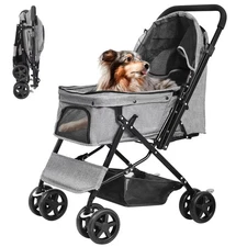 Dog Stroller for Large Medium Dogs & Cats with Reversible Handle, Foldable Pe...