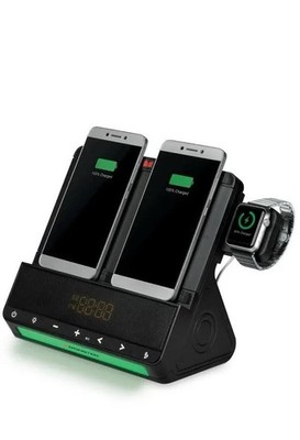 Monster Trio Multi Qi Charger Speaker with smart Watch Compatible Dock and LED