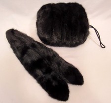 VINTAGE RAVEN BLACK MINK MUFF WITH MATCHING COLLAR-PREOWNED-VERY GOO EZS001118 