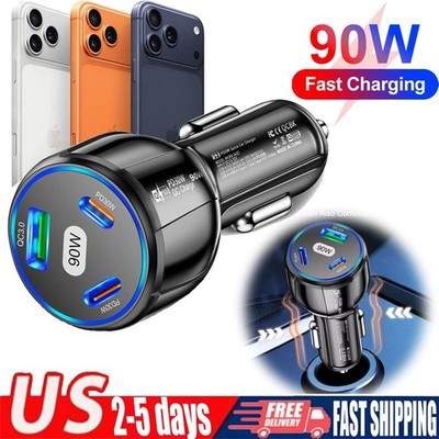 Double Type C 90W Fast Charging USB Car Charger For iPhone 17 16 15 14 Pro Max