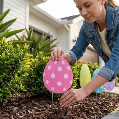 Easter Egg Pathway Markers Yard Decorations 18pc Outdoor Lawn Stakes Egg Hunt