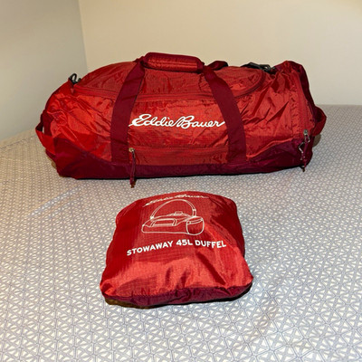 Eddie Bauer Stowaway 45L Nylon Packable Red Duffel Bag Zip Closure Brand New