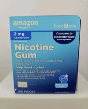 Amazon Basic Care Nicotine Polacrilex Gum 2 mg Coated Ice Mint Flavor 160 ct 