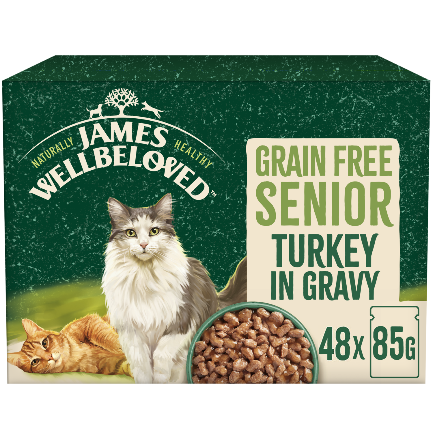 48 x 85g James Wellbeloved Grain Free Senior Cat Food Pouches Turkey in Gravy
