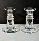 Pair Vintage Steuben Lead Crystal Tear Drop Candle Holders Signed  4 3/8 in
