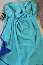 Express Women's Silky Strapless Turquoise Lined Blue Dress Size 12 *see Descript