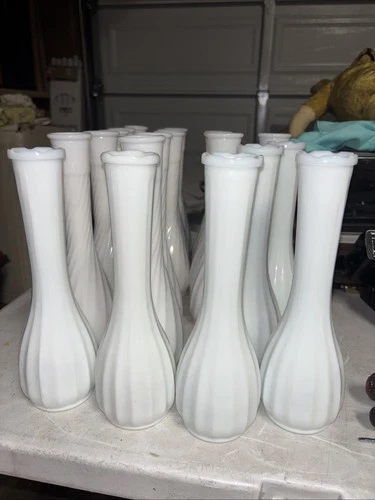 Vintage White Milk Glass Bud Vases 9" Assorted Styles Lot of 20