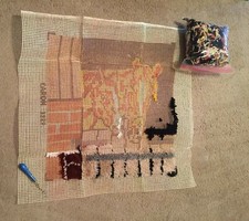 Vintage Caron Horse Scene Latch Hook Rug Wall Hanging 24" x 23 Unfinished  Hook