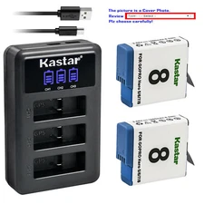 Kastar Battery LCD Triple Charger Replace Genuine Gopro AHDBT-801 Hero8 HD Black