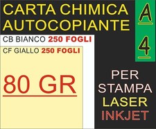 250x2 FOGLI A4 CARTA 80GR CHIMICA BIANCA GIALLA AUTOCOPIANTE CB CF X STAMPANTE