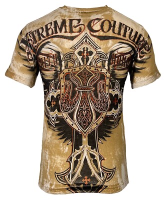 T-shirt Uomo Xtreme Couture Affliction LOCKDOWN Marrone Tatuaggio Biker S-5XL $40 - Foto 8