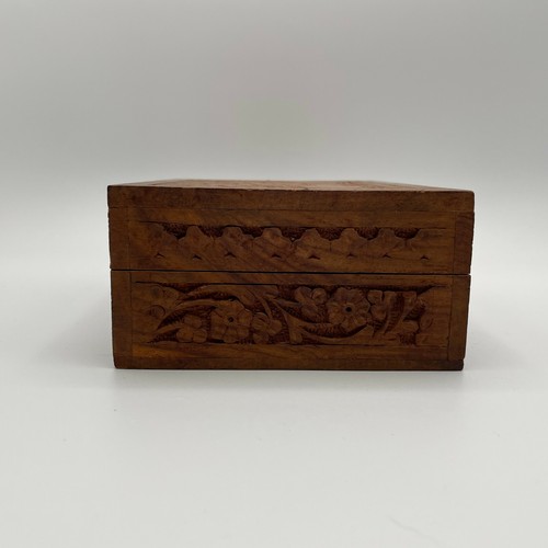Vintage India Hand Carved Wood Box-Elephants & Palm Trees - Picture 5 of 12