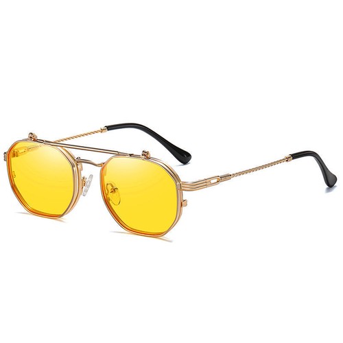 Geometric Square Flip Up Sunglasses Men Women Double Lenses Steampunk Sunglasses - Picture 16 of 18