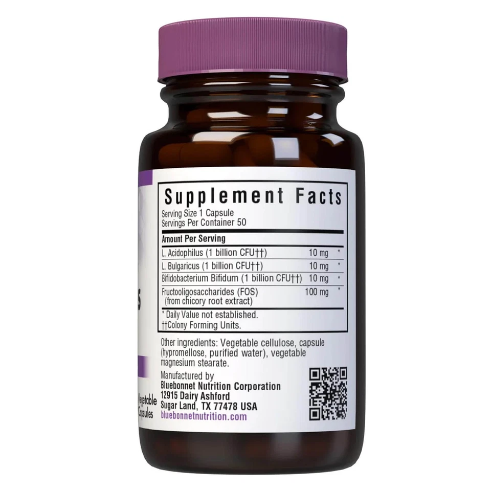 Bluebonnet Milk-Free Probiotic Acidophilus & Fos 50 Veg Capsules - Image 2 of 4