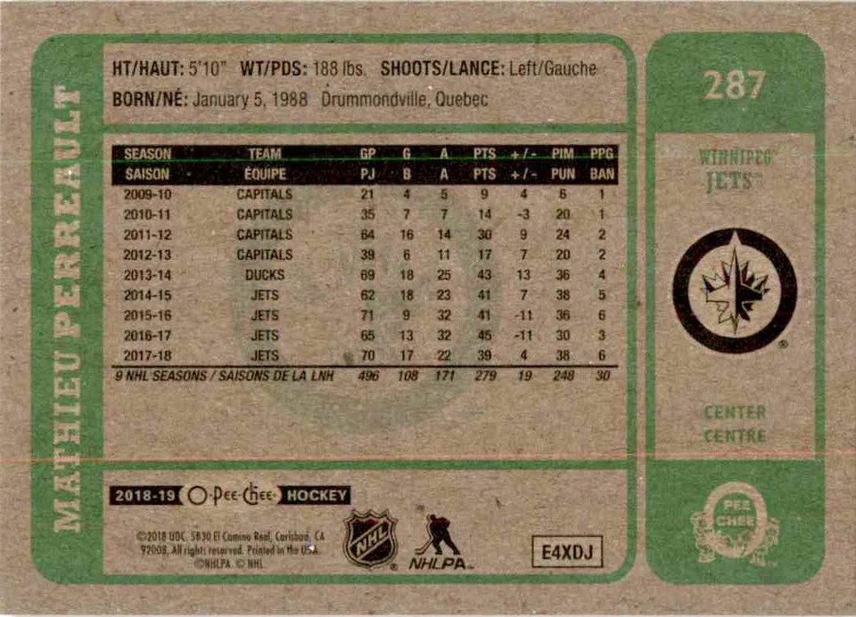 2018-19 O-Pee-Chee Retro Mathieu Perreault #287 - Image 2 of 2
